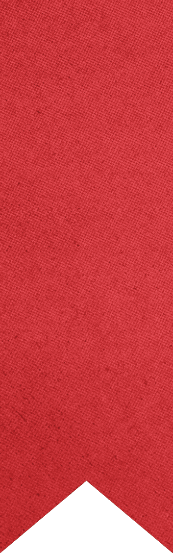 A red textured fabric background with a downward-pointing chevron shape at the bottom. Description generated by AI