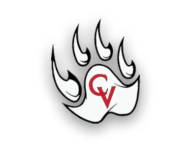 A stylized black and white bear paw print with sharp claws and a red letter C in the center. Description generated by AI