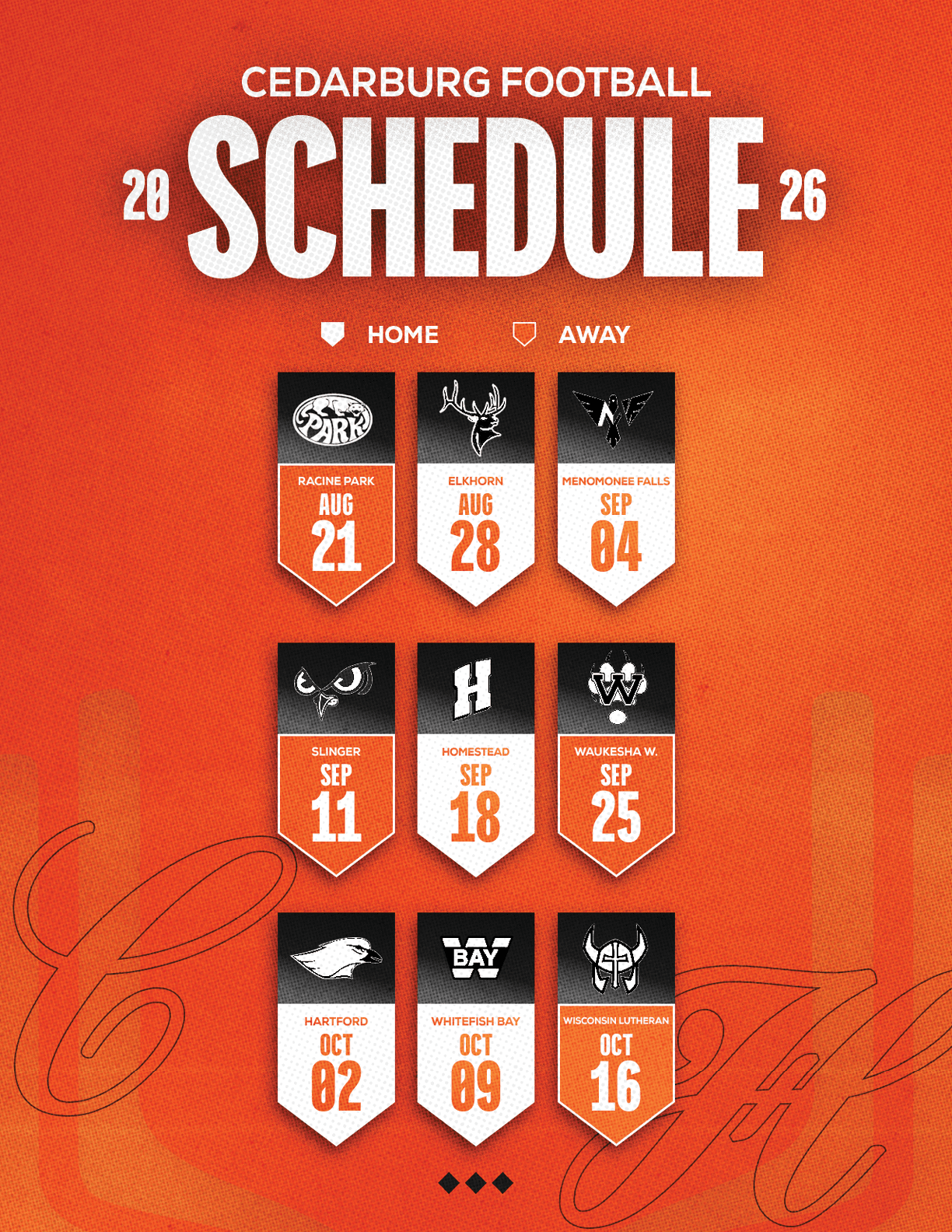 A red and white schedule for Sun Prairie East Football. Description generated by AI