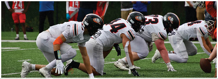 A group of football players on a field. Description generated by AI