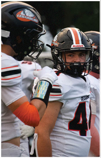 A group of football players celebrating a touchdown. Description generated by AI