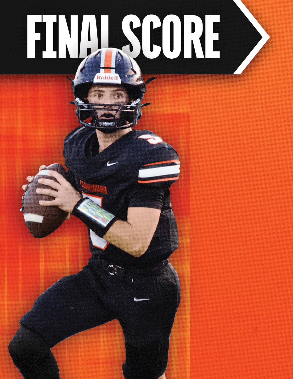 A football player with a white helmet. Description generated by AI