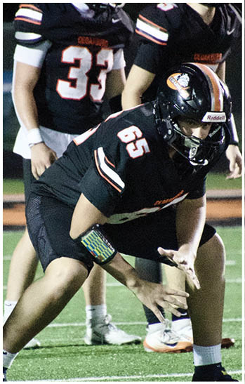 A group of football players celebrating a touchdown. Description generated by AI