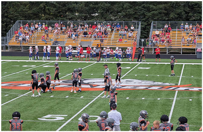 A group of football players on a field. Description generated by AI