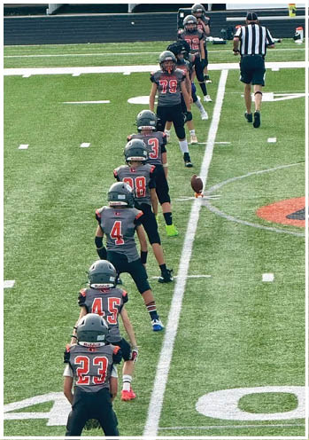 A group of football players celebrating a touchdown. Description generated by AI