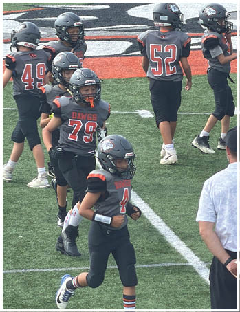 A group of football players celebrating a touchdown. Description generated by AI