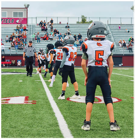 A group of football players celebrating a touchdown. Description generated by AI