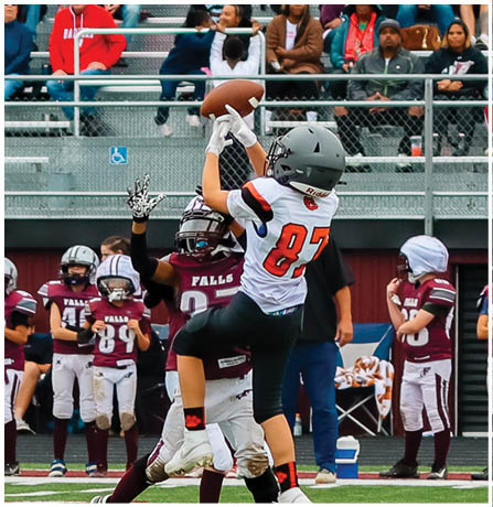 A group of football players celebrating a touchdown. Description generated by AI