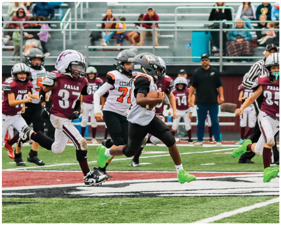 A group of football players on a field. Description generated by AI