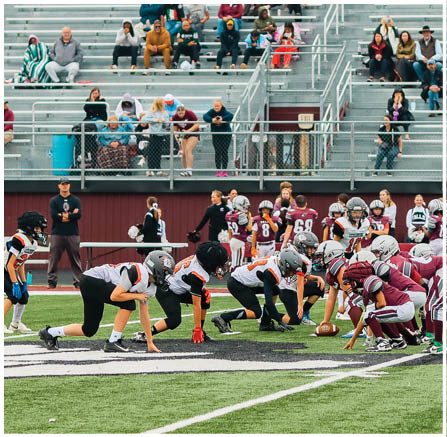 A group of football players celebrating a touchdown. Description generated by AI