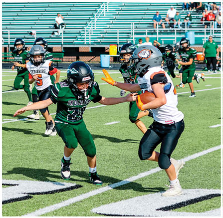 A group of football players celebrating a touchdown. Description generated by AI