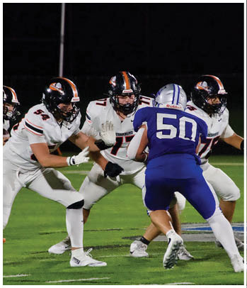 A group of football players celebrating a touchdown. Description generated by AI