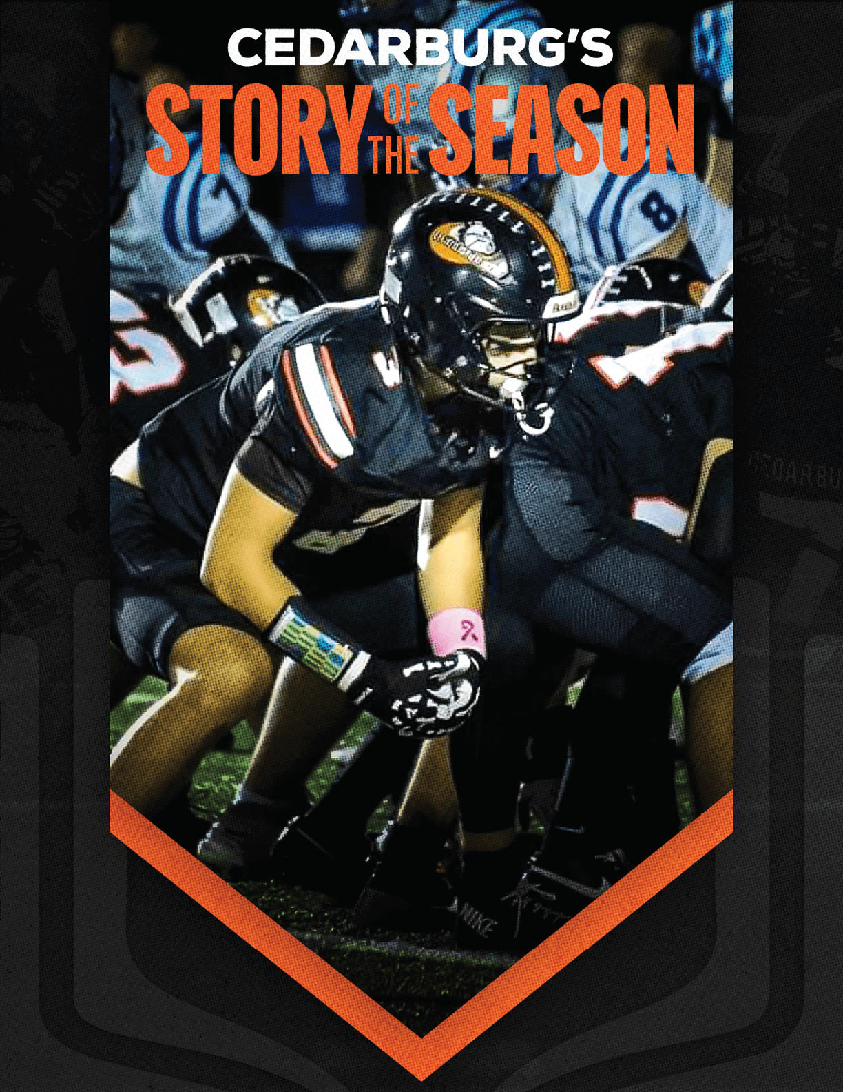 A group of football players huddled together. Description generated by AI