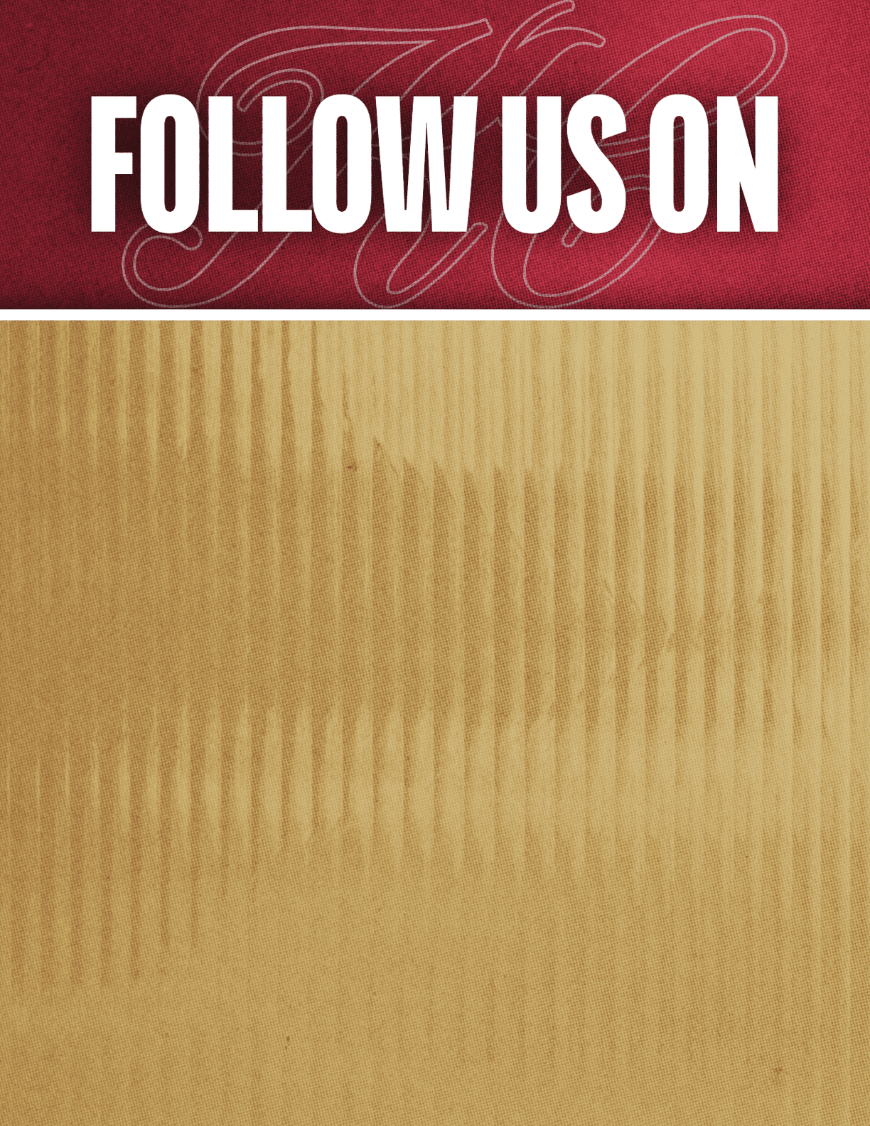 A black and red sign that says Follow Us On. Description generated by AI