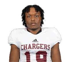 Person wearing a white football jersey with the word Chargers and the number 19 printed in maroon. Description generated by AI
