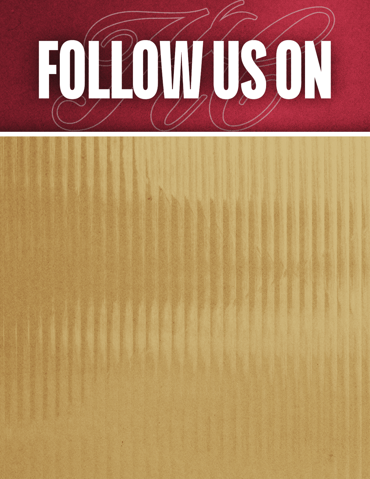 A black and red sign that says Follow Us On. Description generated by AI
