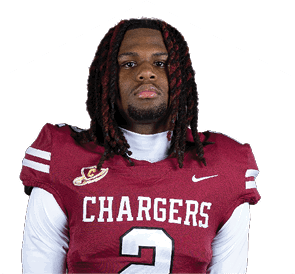 Person with long braided hair wearing a maroon football jersey with the word Chargers and the number 2 on the front over a white long-sleeve shirt. Description generated by AI