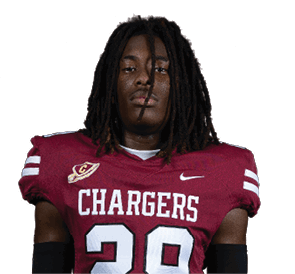 Person with long dreadlocks wearing a maroon football jersey with the number 29 and the word Chargers on the front. Description generated by AI