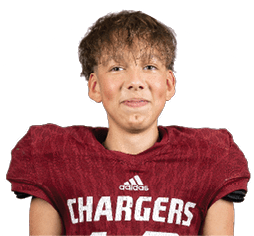 A person with short curly hair is wearing a maroon football jersey with the word Chargers and the number 18 on it, smiling slightly against a white background. Description generated by AI