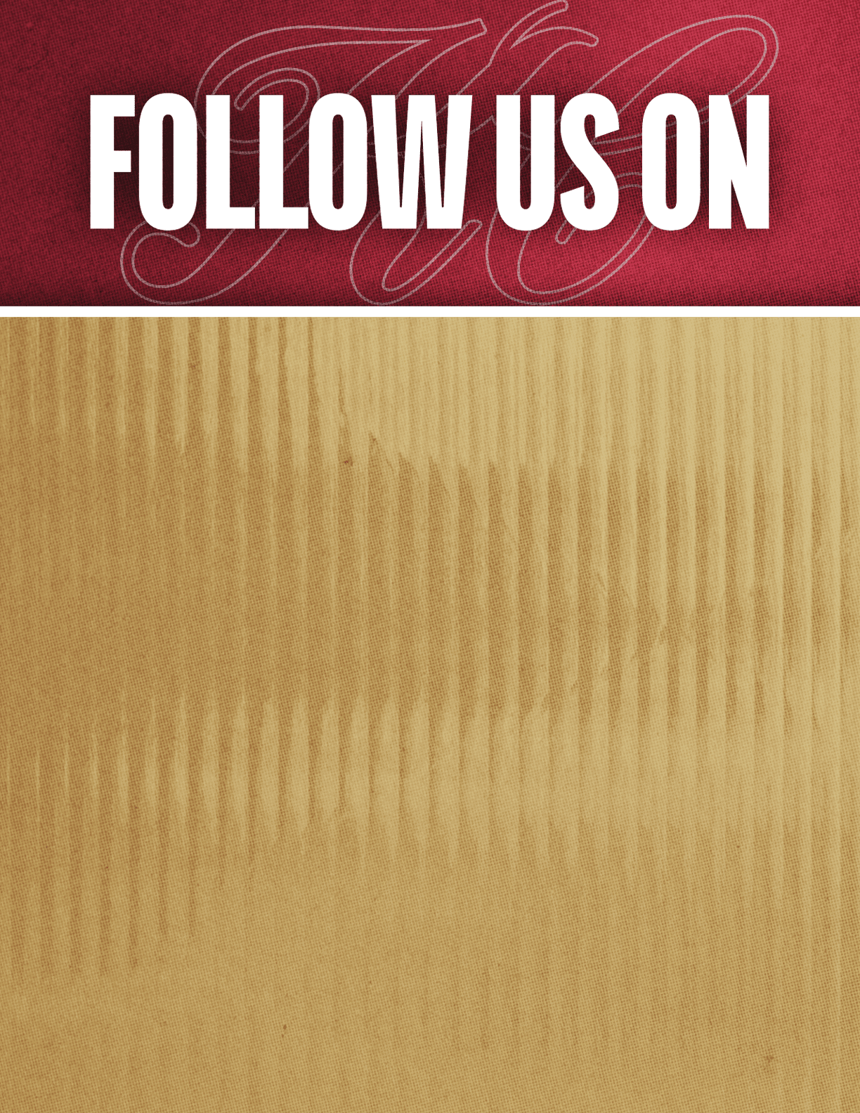 A black and red sign that says Follow Us On. Description generated by AI