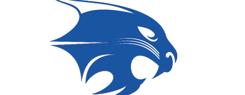 A blue and white bull head. Description generated by AI