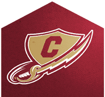 A maroon hexagonal shape with a gold shield outlined in white containing a large maroon letter C and a stylized lightning bolt extending from the shield. Description generated by AI