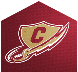 A maroon hexagonal shape with a gold shield outlined in white containing a large maroon letter C and a stylized lightning bolt extending from the shield. Description generated by AI