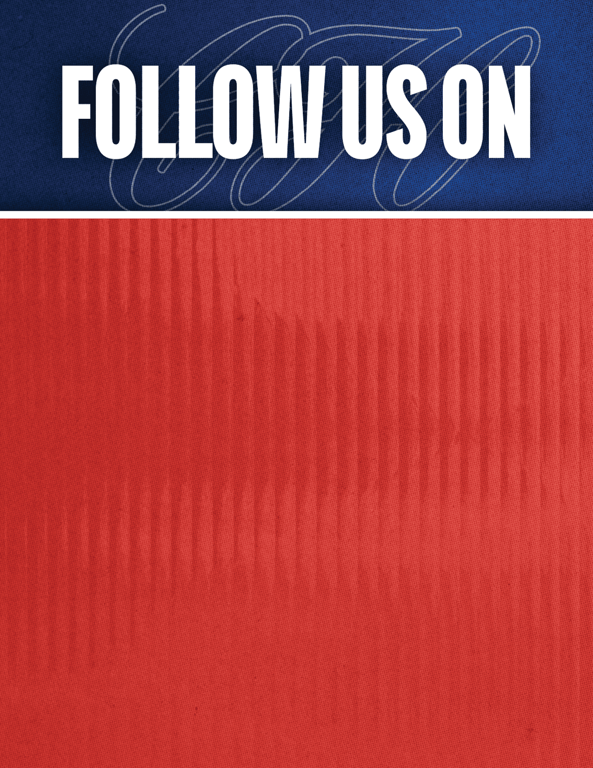 A black and red sign that says Follow Us On. Description generated by AI