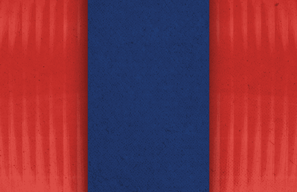 A pattern of vertical blue elongated hexagons on a textured red background. Description generated by AI