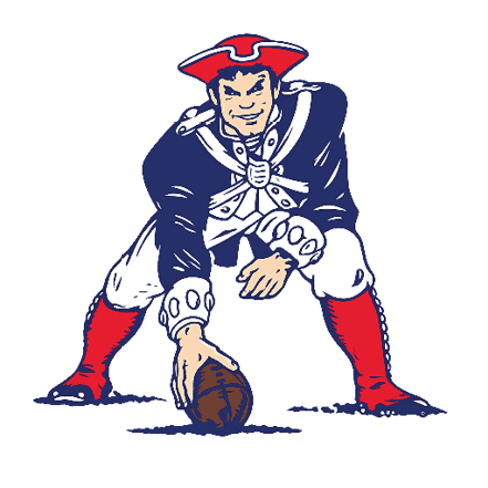 A person dressed in a colonial-style uniform with a tricorn hat is crouched down holding a football on the ground as if preparing to snap it. Description generated by AI