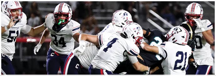 A group of football players on a field. Description generated by AI