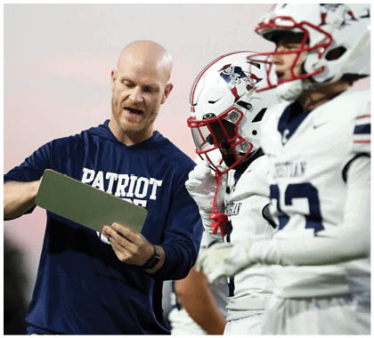 A football player running on the field. Description generated by AI