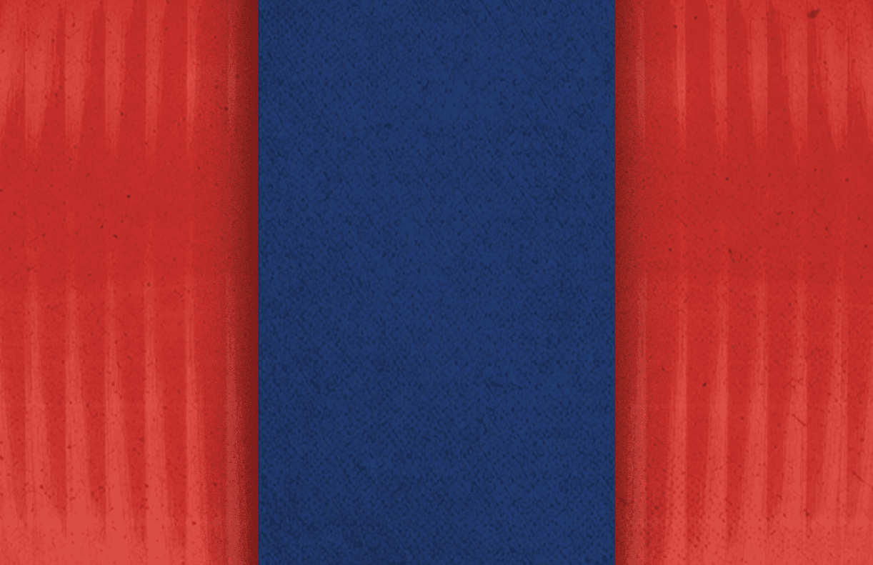 A vertical blue rectangle is centered between two red textured areas with subtle vertical stripes. Description generated by AI