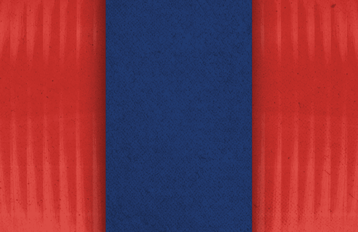 A vertical blue rectangle is centered between two red textured areas with subtle vertical stripes. Description generated by AI