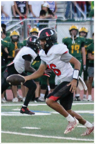 A football player running on the field. Description generated by AI