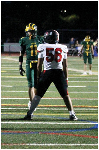 A football player running on the field. Description generated by AI