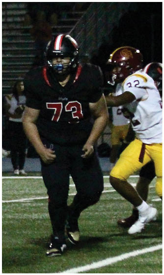 A football player running on the field. Description generated by AI