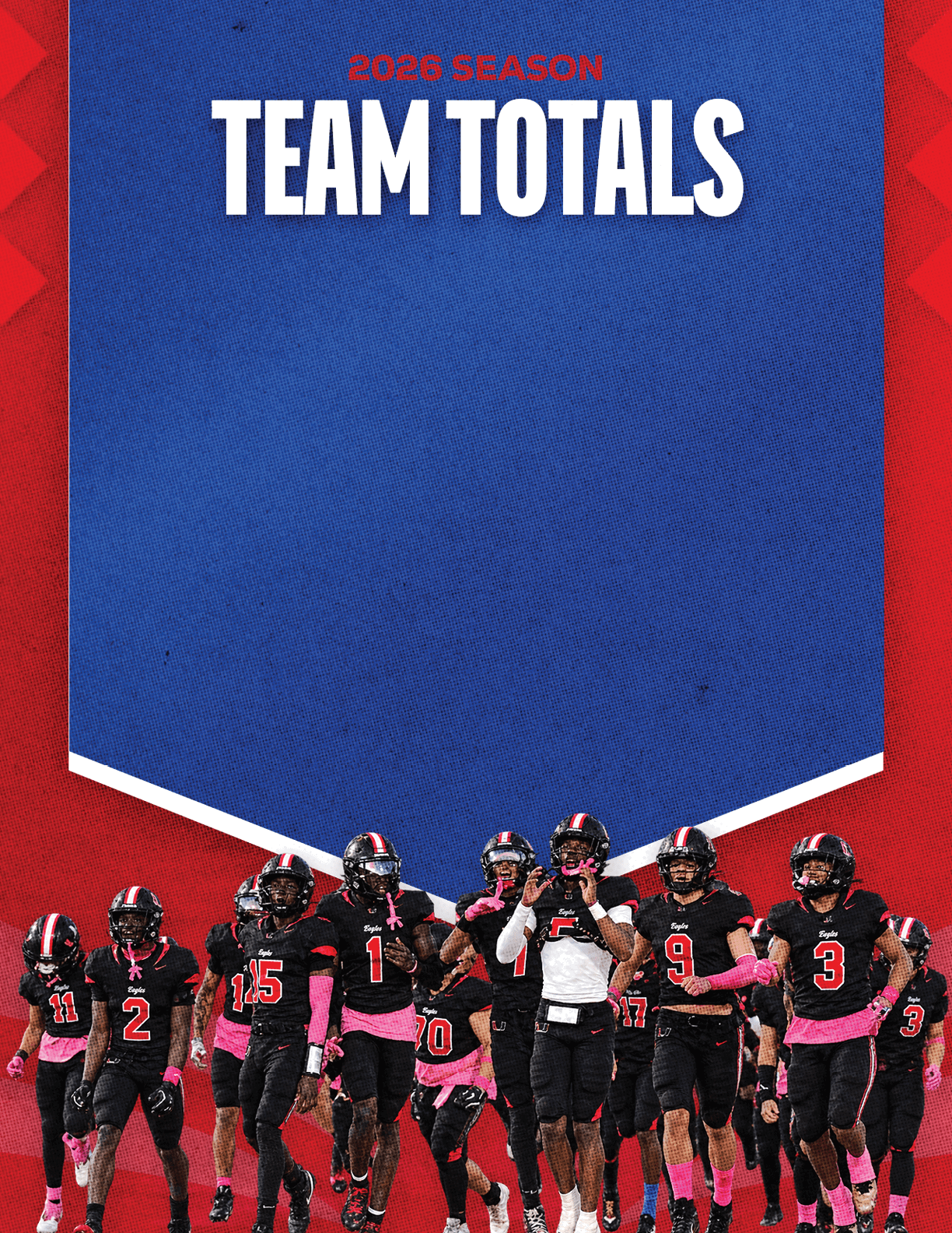 A group of football players standing on the field. Description generated by AI