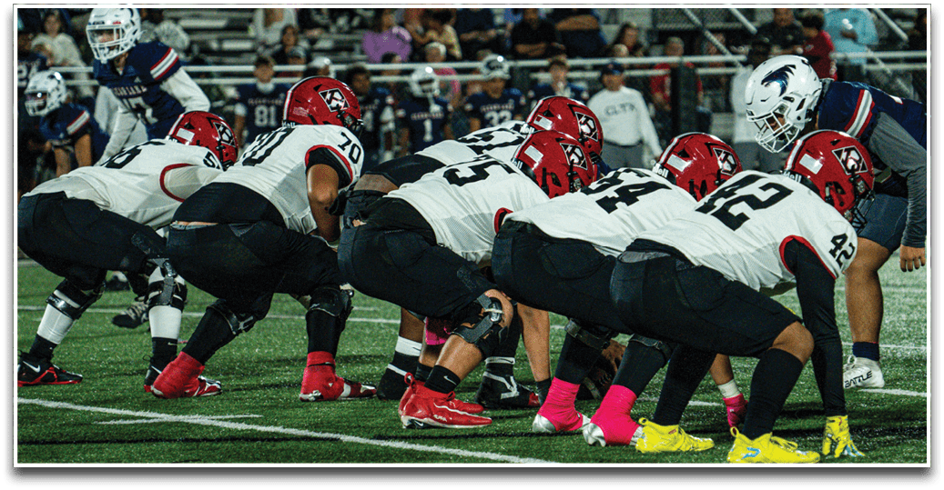 Three football players are standing on the field, one of them is smiling and wearing a black jersey with the number 55. AI generated content