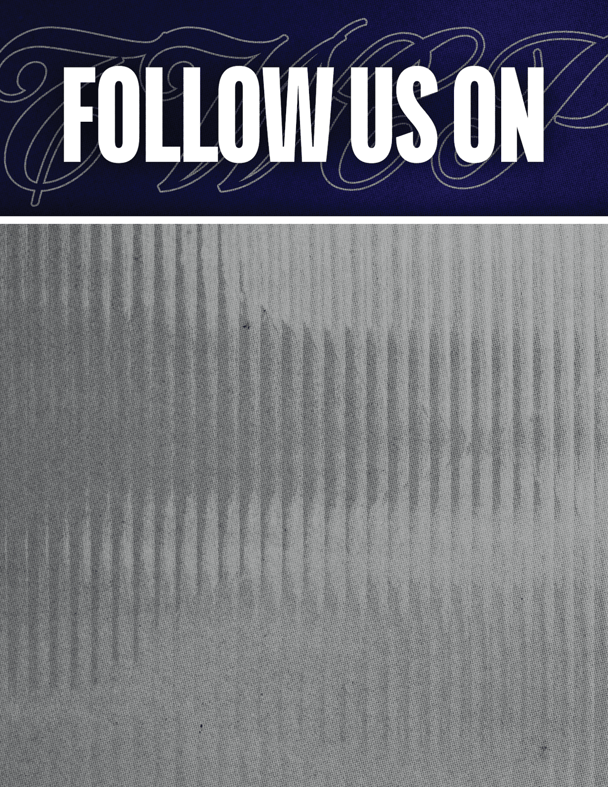 A black and red sign that says Follow Us On. Description generated by AI