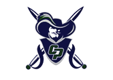 A stylized logo featuring a pirate or musketeer figure wearing a large hat with a feather, crossed swords behind, and the letters CP on the chest. Descripci n generada con IA