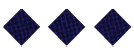 Three dark blue diamond shapes with a subtle checkered pattern are evenly spaced on a white background. Descripci n generada con IA