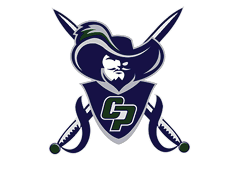 A stylized logo featuring a pirate or musketeer figure wearing a large hat with a feather, crossed swords behind, and the letters CP on the chest. Descripci n generada con IA