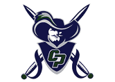 A stylized logo featuring a pirate or musketeer figure wearing a large hat with a feather, crossed swords behind, and the letters CP on the chest. Descripci n generada con IA