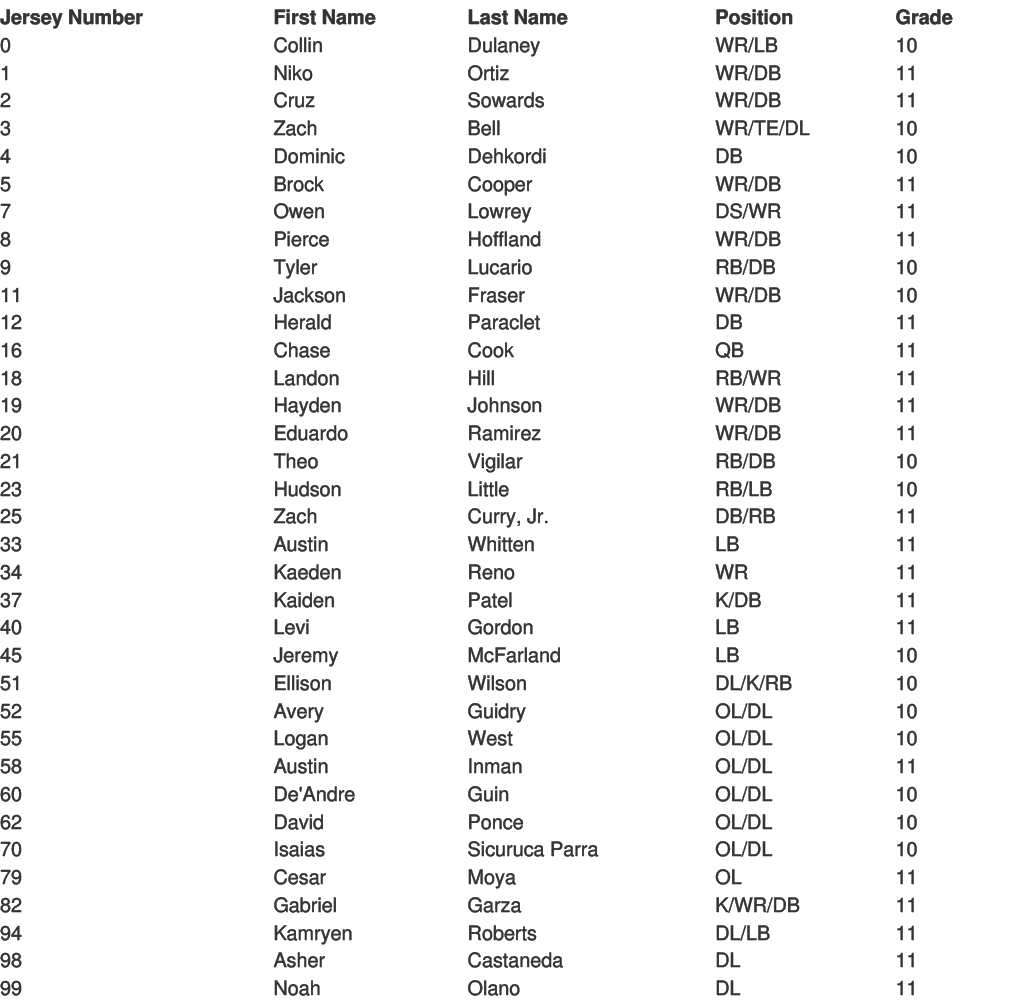 A list of names organized in three columns with some numbers and the heading Team Captains at the bottom. Descripci n generada con IA