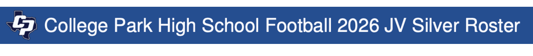 The header displays the College Park High School Football 2026 JV Silver Roster with the school logo on a blue background. Descripci n generada con IA