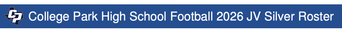 The header displays the College Park High School Football 2026 JV Silver Roster with the school logo on a blue background. Descripci n generada con IA