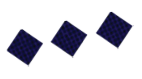 Three gray diamond-shaped objects with a textured pattern are arranged diagonally on a white background. Descripci n generada con IA