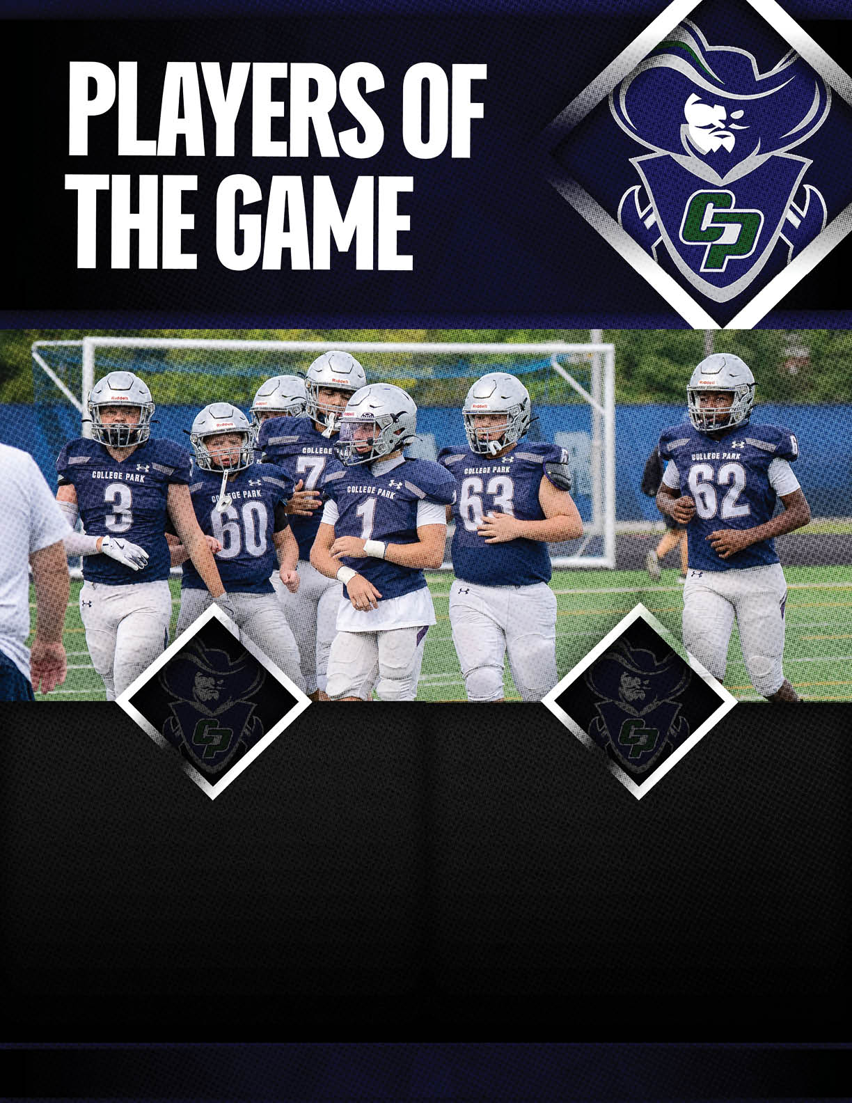 Two men wearing football uniforms. Description generated by AI