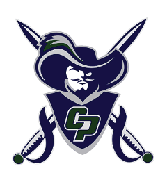 A stylized logo featuring a pirate or musketeer figure wearing a large hat with a feather, crossed swords behind, and the letters CP on the chest. Descripci n generada con IA